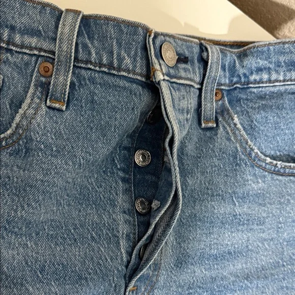 Levi's 501 Blue Distressed Jean Shorts - Picture 5 of 7